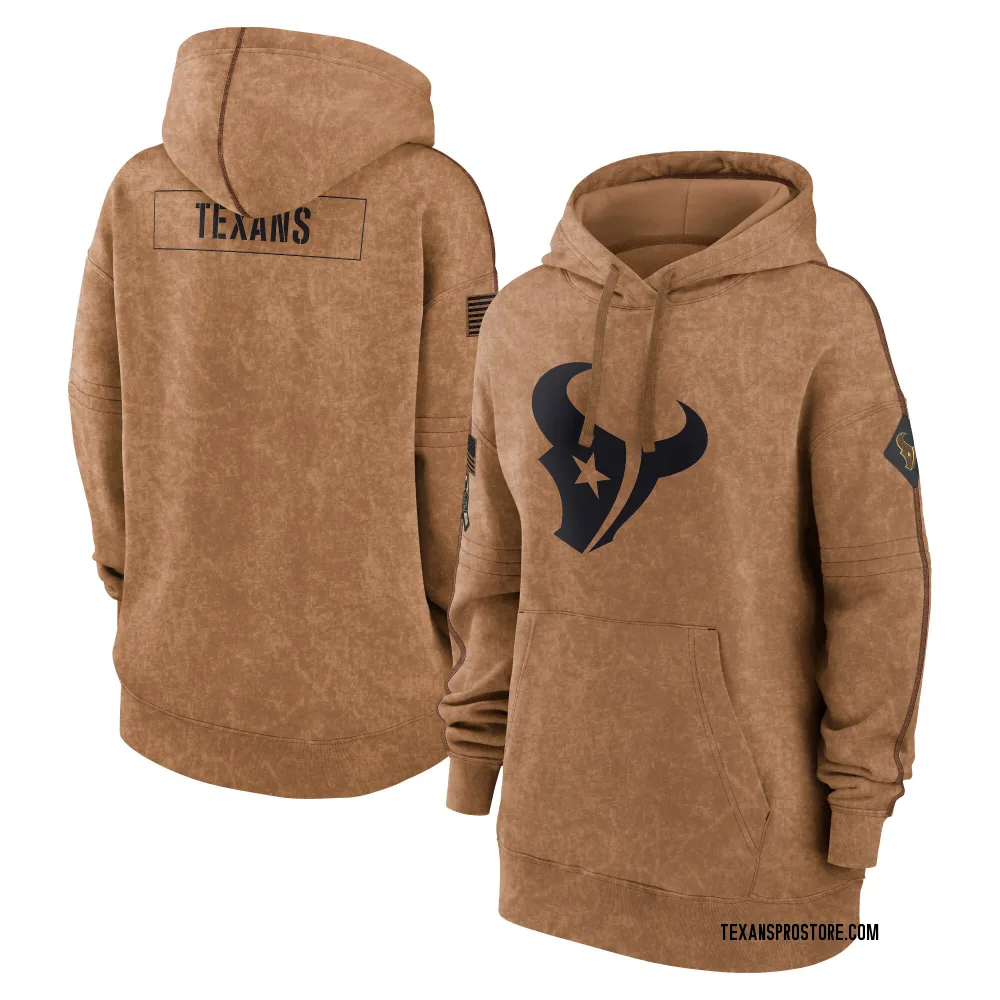  alt=&quot;Women's Houston Texans Brown 2023 Salute to Service Pullover Hoodie&quot; width=500